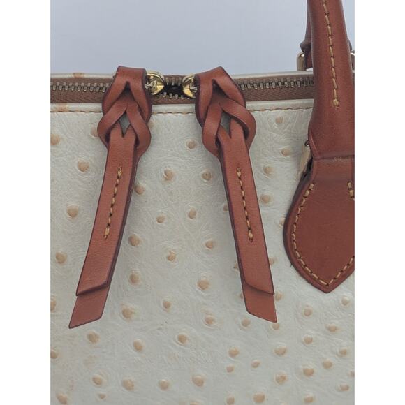 Dooney & Bourke Ostrich Bone Zip Zip Satchel Bone with Brown Ostrich Dots - Picture 4 of 9